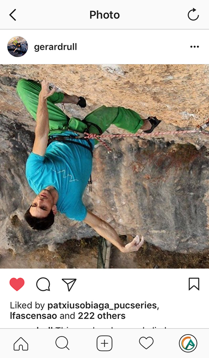 Captura de pantalla del perfil de Gerard Rull, del Fanatic Team de Climb Around en Instagram.