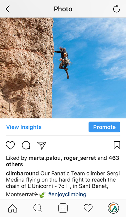 Uso correcto de hashtags en Instagram con ejemplo de Climb Around.
